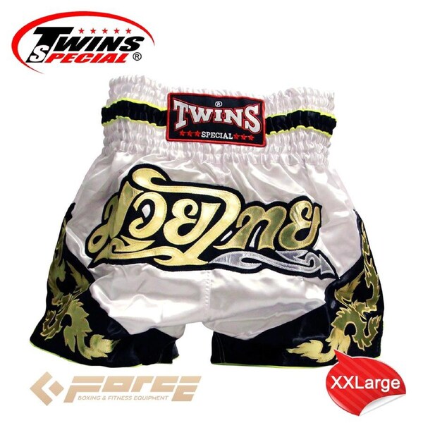 Boxing Shorts Pants Twins Muay Thai Kick Boxing White/Black T-71 size XXL