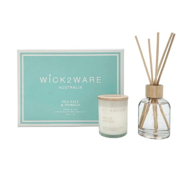 Wick2Ware Australia Sea Salt and Pomelo Essential Oils Diffuser and Soy Wax Candle Set