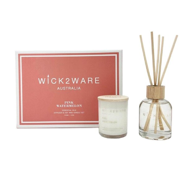 Wick2Ware Australia Pink Watermelon Essential Oils Diffuser and Soy Wax Candle Set