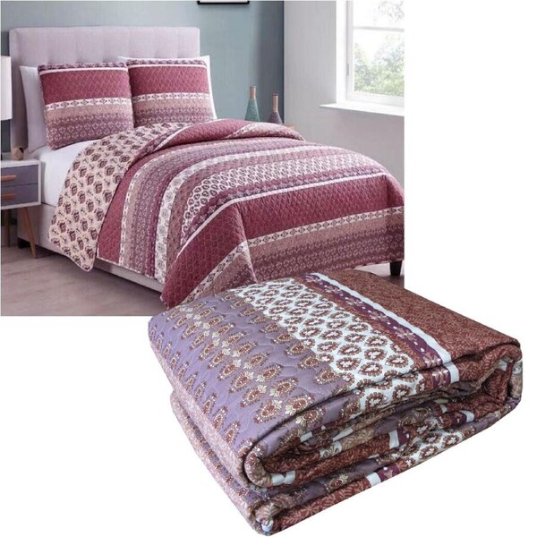 Seville 3 Pce Lightly Quilted Polyester Cotton Coverlet Set Queen/King