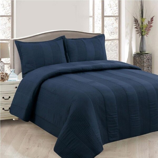Lewis Navy 3 Pce Lightly Quilted Polyester Cotton Coverlet Set Queen