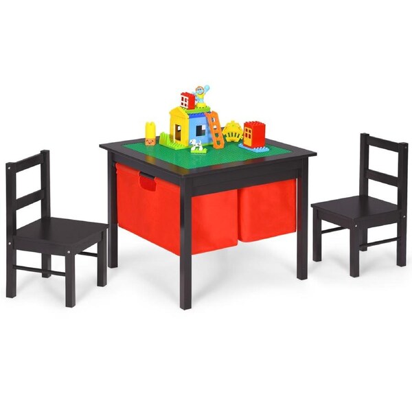 Giantex 2-in-1 Kids Activity Table & Chairs Set Building Blocks Table Kids Writing Desk w/2 Storage Drawers Coffee