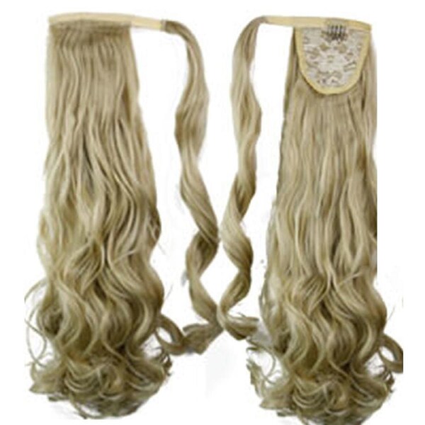 22" Light Blonde Hair Extension Quality Synthetic Hair Ponytail Curly Wavy Single Clip
