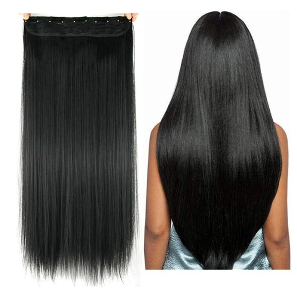 Natural Black High Grade Synthetic Hair Extension Clip-In Straight Hair 5 Clips 22"