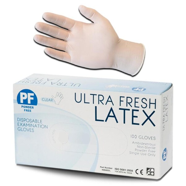 100pcs Ultra Fresh Latex Gloves Powder Free Clear - Large