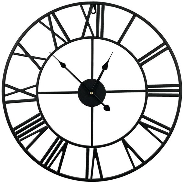 60cm Industrial Large Wall Clock, Round Metal Wall Clocks Roman Numerals Style
