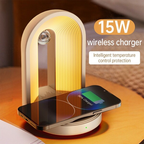 15W Wireless Charging Music Desk Lamp 3-In-1 Bluetooth Speaker Night Light
