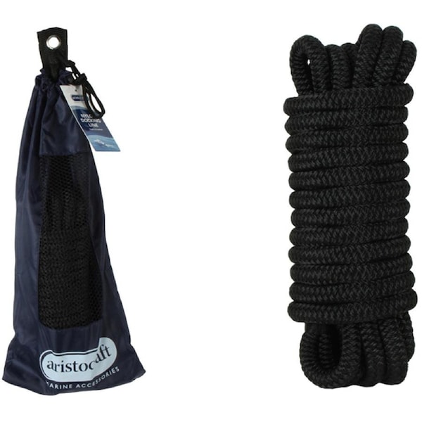 Aristocraft 6M/12mm Docking Line Double Braided Rope Yacht/Boat Accessory Black
