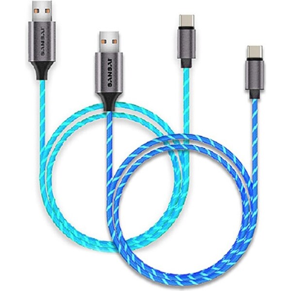 2PK Sansai Flowing Light Up USB-C Male to Male Charging/Data Cable 1m Assorted