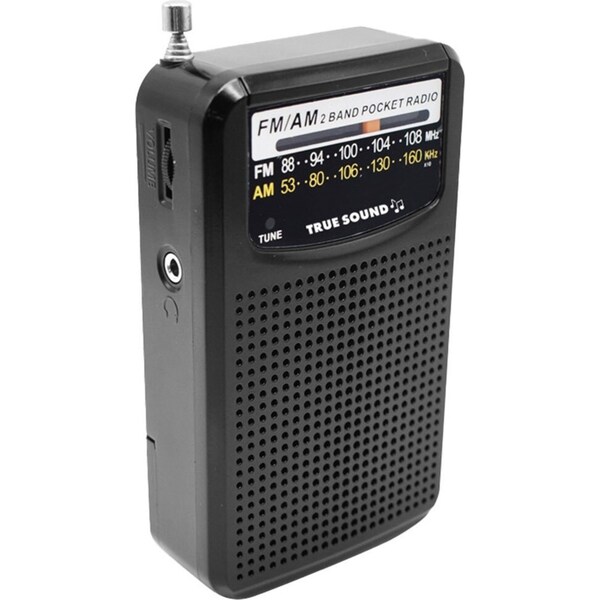 True Sound 2-Band 13cm Portable AM/FM Pocket Radio w/ 3.5mm Headphone Jack Black
