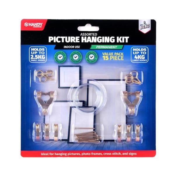Hooks Picture Assorted 14pcs (Includes Wire for Canvas, Pins, Hooks & Screws)