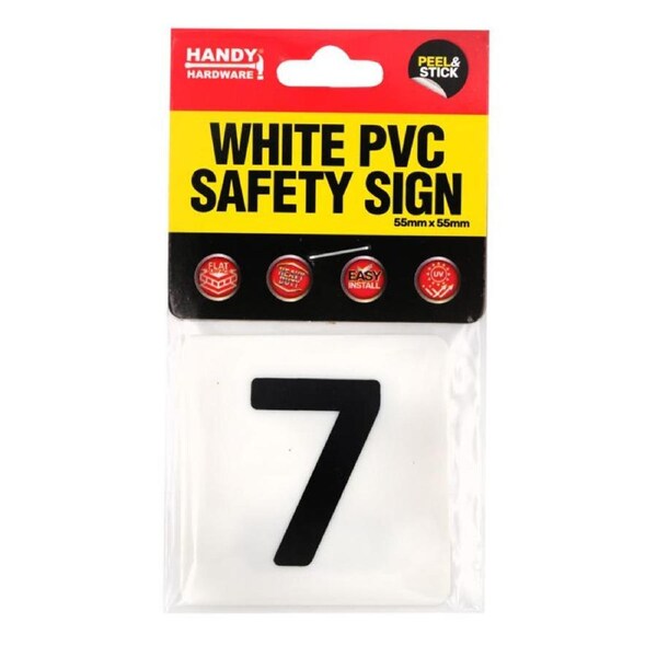 Signage Peel & Stick White PVC 55mm x 55mm - Numbers 7
