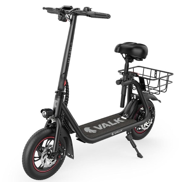 Valk Electric Scooter with Seat Disc brakes, 12" Tyres, AU Compliant, for Adults, Teens, Commuter, Black