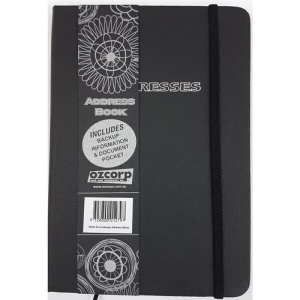 Ozcorp Address Book A5 Black with Elastic AB38
