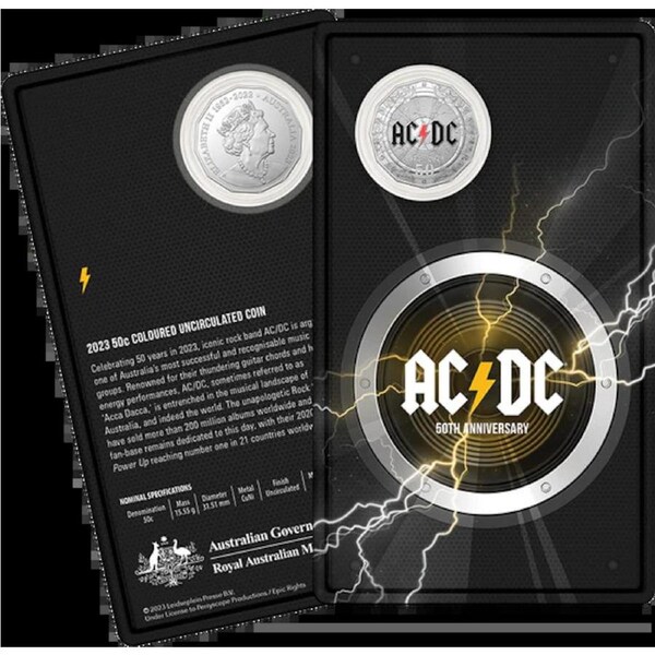 50c 50th Anniversary Of AC/DC - 2023 50c Coloured Uncirculated Coin