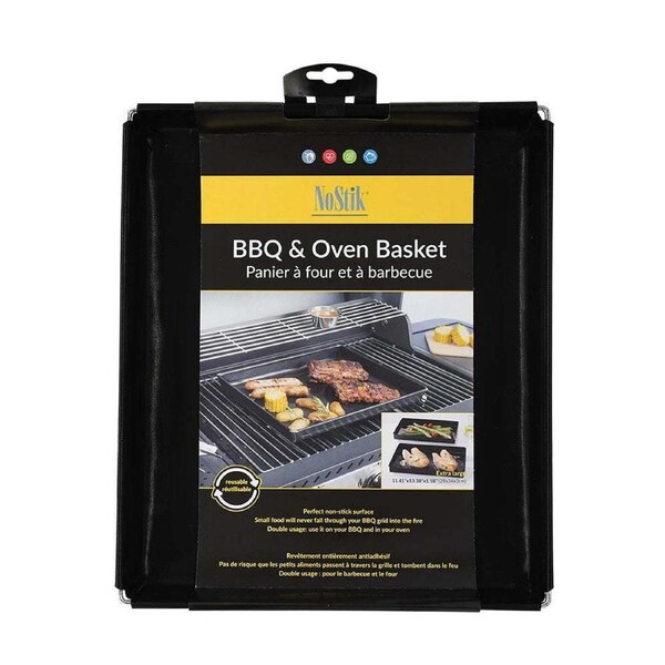 Nostik Reusable 34x29cm Non-Stick BBQ & Oven Basket Tray Large Rectangle Black