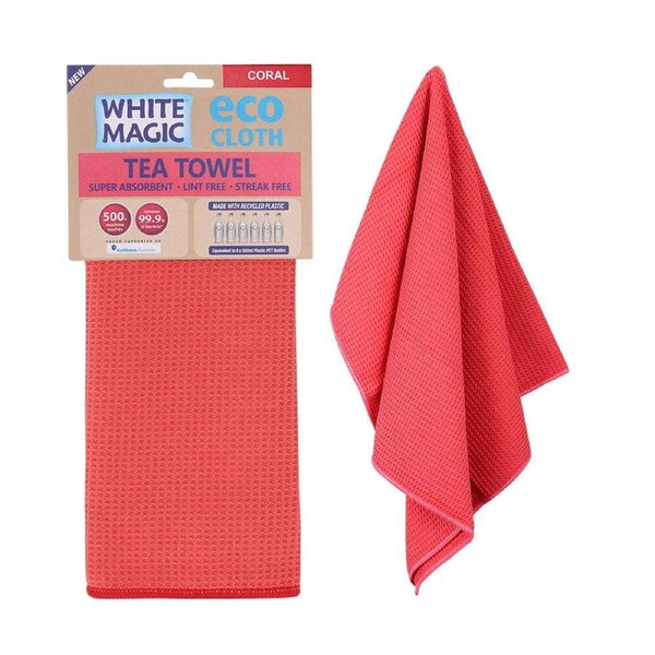 White Magic Reusable 70x50cm Tea Towel Absorbent Cleaning/Drying Cloth Coral