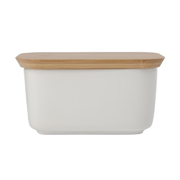 Maxwell & Williams White Basics 16cm Porcelain Butter Dish/Container Bamboo Lid