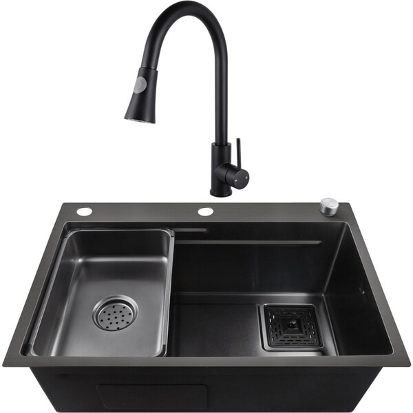 ACA Kitchen Sink 68x45CM Stainless Steel Sink Sinks Handmade Grey Black With Pull Out Kitchen Mixer Tap Set