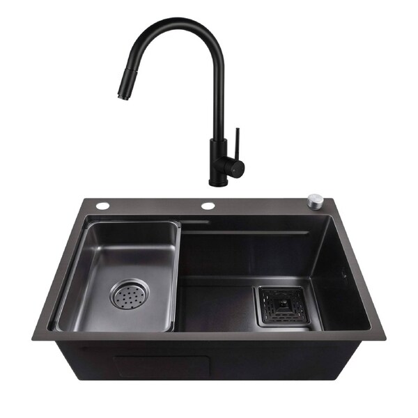 ACA Kitchen Sink 68x45CM Stainless Steel Sink Sinks Handmade Grey Black With Kitchen Tap Set