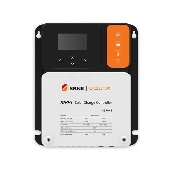 SRNE VoltX 30A MPPT Solar Charge Controller 12V/24V Adjustable LCD Display