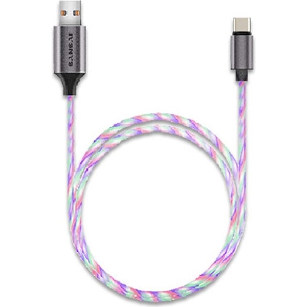 Sansai RGB Flowing Light Up USB-A Male to Male USB-C Charging/Data Cable 1m