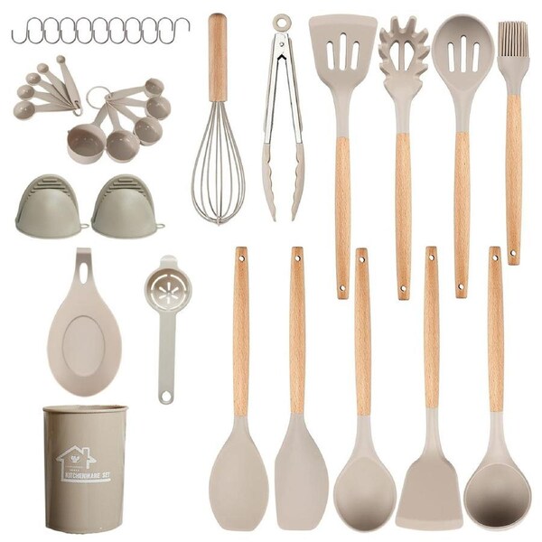 Set of 36 Silicone Utensils Set Wooden Cooking Home Kitchen Baking Cookware Gift