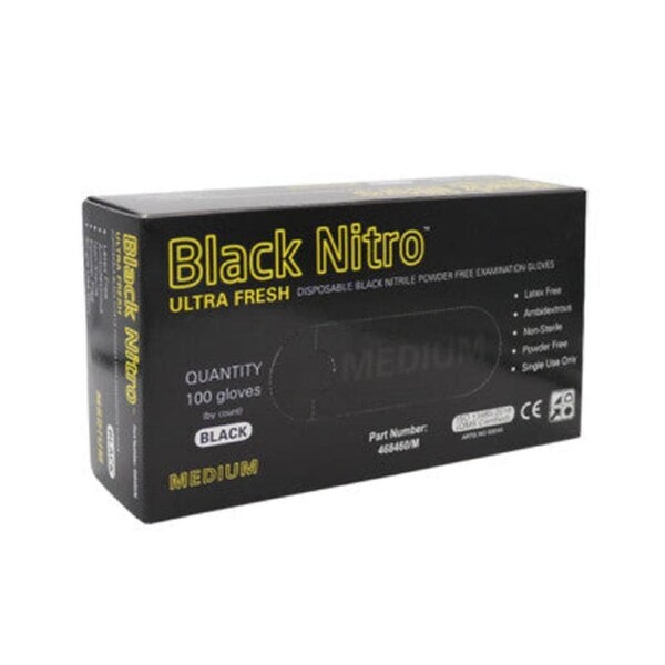 Ultra Fresh Black Nitrile Gloves - Powder Free, Medium Size, Pack of 10 - Disposable, Puncture-Resistant, Latex-Free Gloves for Medical & Industrial Use