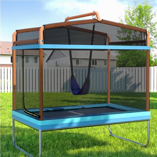 Everfit 6FT Trampoline for Kids w/ Enclosure Safety Net Swing Rectangle Orange
