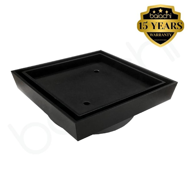 Baiachi 115 x 115mm Square Tile Insert Floor Waste 90mm outlet Matte Black