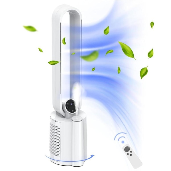 YOPOWER Bladeless Tower Fan Air purification Cooler with Humidifier, 12-Speed Wind, 8H Timer, Remote Control
