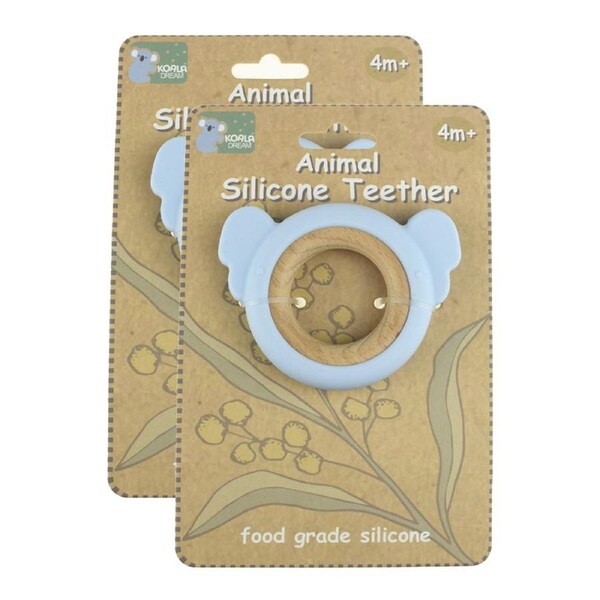 2x Koala Dream Silicone/Wooden Koala Baby/Toddler Chew Teether Toy Blue 4m+