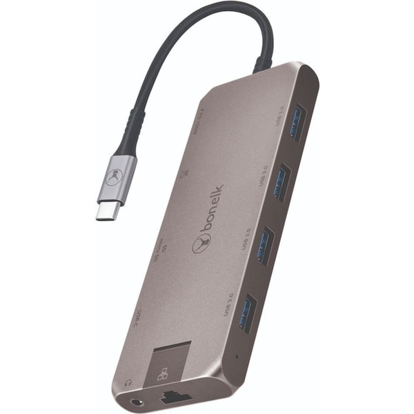 Bonelk Long-Life USB-C To 11-in-1 Multiport Hub 4K HDMI/Ethernet Port Space Grey