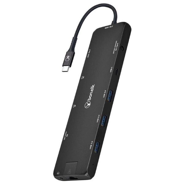 Bonelk Long-Life USB-C To 12-in-1 Multiport Powered Hub 4K HDMI/Ethernet Black
