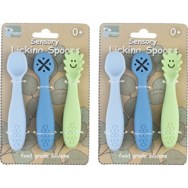 6pc Koala Dream Sensory Silicone Baby/Toddler Licking Spoons Blue/Green 0m+