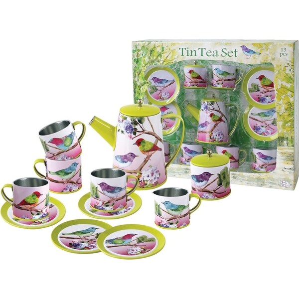 13pc Kaper Kidz Bird Design Kids/Childrens Play Tin Tea Party Mug Set 3y+