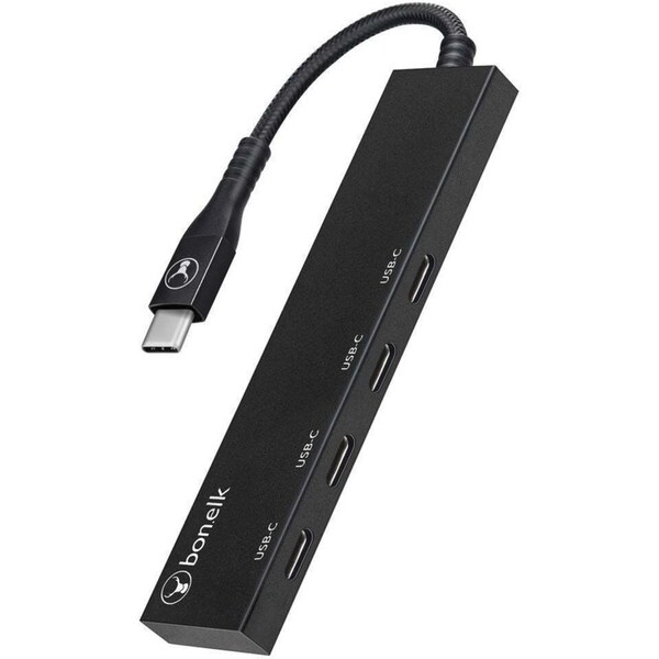 Bonelk Long-Life USB-C Male To Female 4-Port USB-C 3.0 Slim Hub For PC/Phone BLK