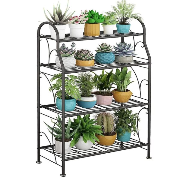 DelSol Indoor Plant Stands 4 Tier Metal Outdoor Corner Plant Shelf Multiple Flower Holder