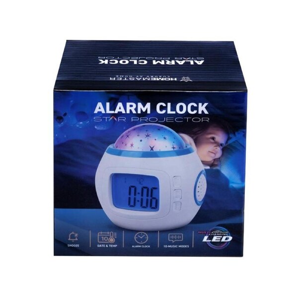 Alarm Clock with Star Projection Battery Operated With 6 Light Modes 10.3cm x 8.8cm x 10.3cm