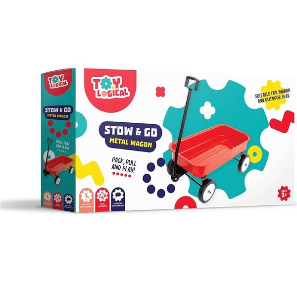 Toy Logical - Red Metal Wagon With Handle Stow & Go