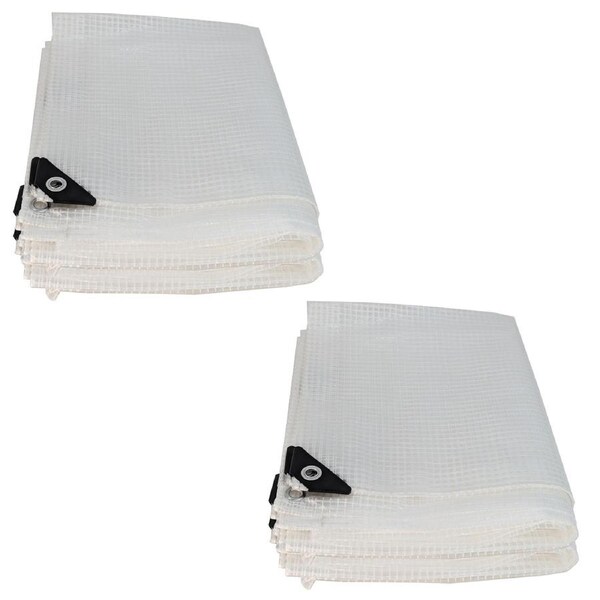 2x Reinforced Grid PVC Cover Clear Tarp 3Mx4M Screen Tarpaulin Waterproof Rain Shed Sheet Greenhouse 135GSM