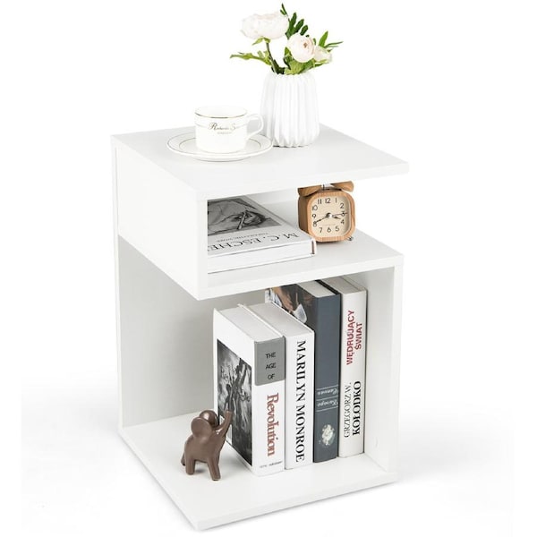 Giantex 3-Tier Modern Nightstand S-Shaped Sofa Side Table Storage Display Shelves White
