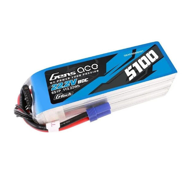 Gens Ace 6S 5100mAh 22.2V 80C Soft Case LiPo Battery (EC5)