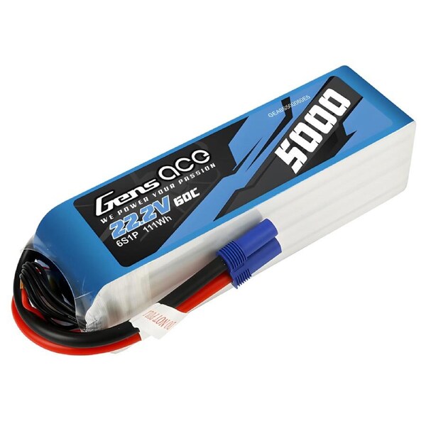 Gens Ace 6S 5000mAh 22.2V 60C Soft Case LiPo Battery (EC5)