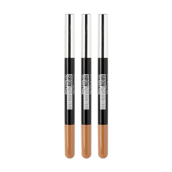 3x Maybelline Brow Natural Duo 2 in 1 Pencil and Powder Light Brown