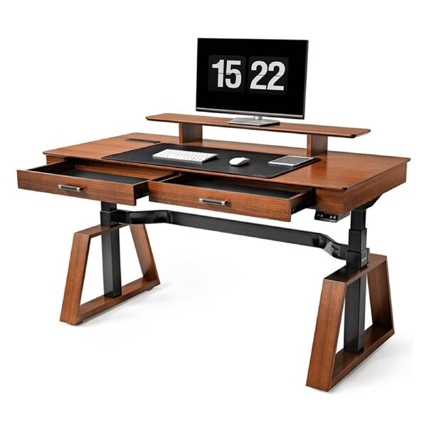 Eureka TX63 Trapezoid-Leg Two-Drawer Electric Standing Desk - Walnut
