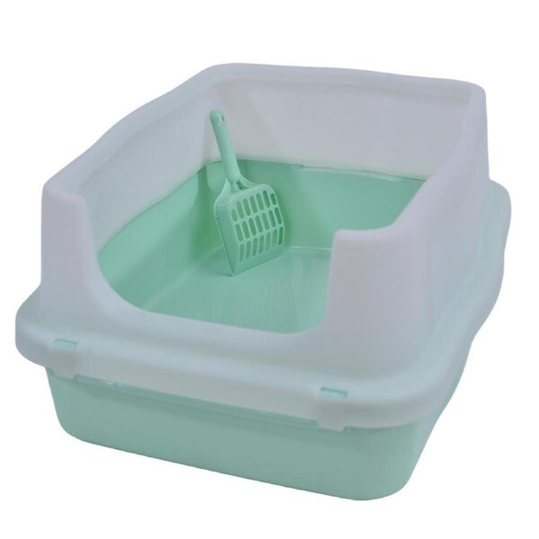 YES4PETS Large Deep Cat Kitty Litter Tray High Wall Pet Toilet Tray With Scoop Green