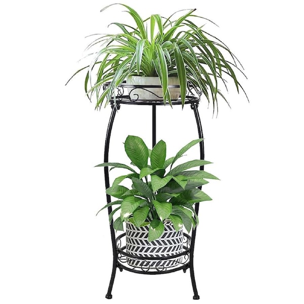 Metal 2 Tier Plant Stand Rustproof Flower Pot Holder Display Rack Planter Shelf Indoor Outdoor