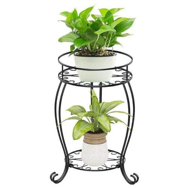 Metal 2 Tier Plant Stand Rustproof Flower Pot Holder Display Rack Planter Shelf Indoor Outdoor Black