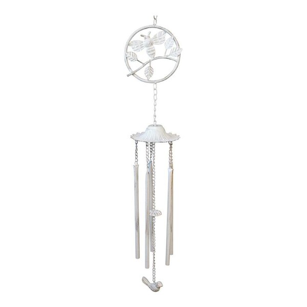 Metal 82.5cm Windchime Bee Rustic Home/Garden Hanging Bell Yard Decor White